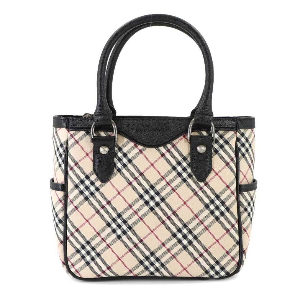 Burberry Nova Check Handbag, Canvas and Leather, Beige, Black, Silver Hardware.